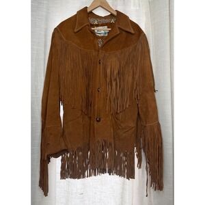 70s Vintage Pioneer Wear Suede Leather Fringe Western Jacket Brown Men's Size 40